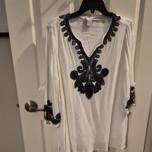 Chico's Elegant White Blouse with Black Detailing